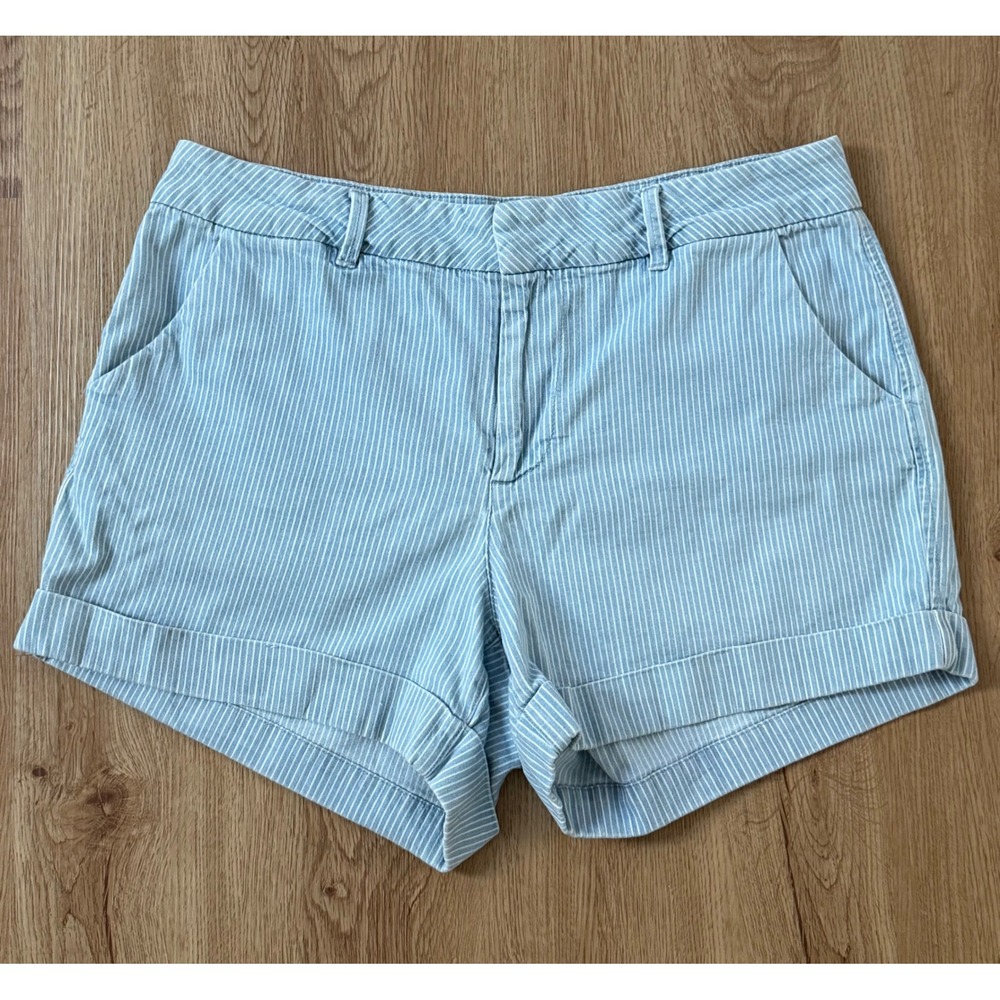 Dear John Women Light Blue White Striped Cuffed‎ Denim Shorts Size 32 Nautical